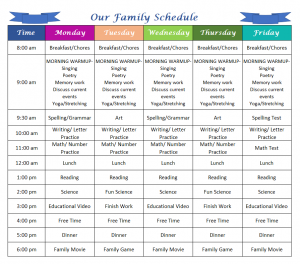 At home school schedule, block schedule for kids & teens